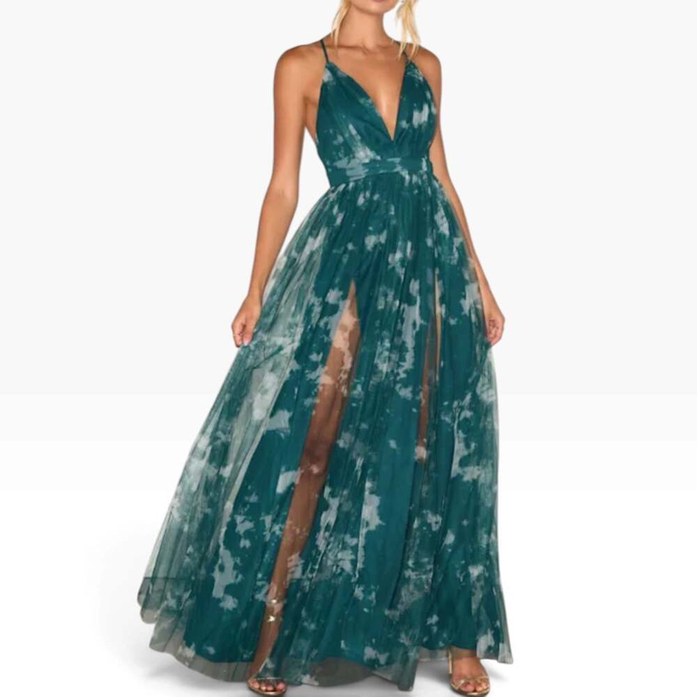 NWT Lulus Elegant Moment Emerald Green Tie-Dye Backless Maxi Dress Size Medium